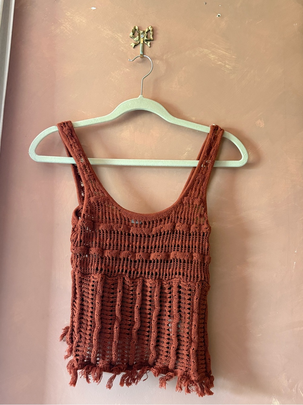Old Navy 100% Cotton Rust Crochet Fringe Tank Top